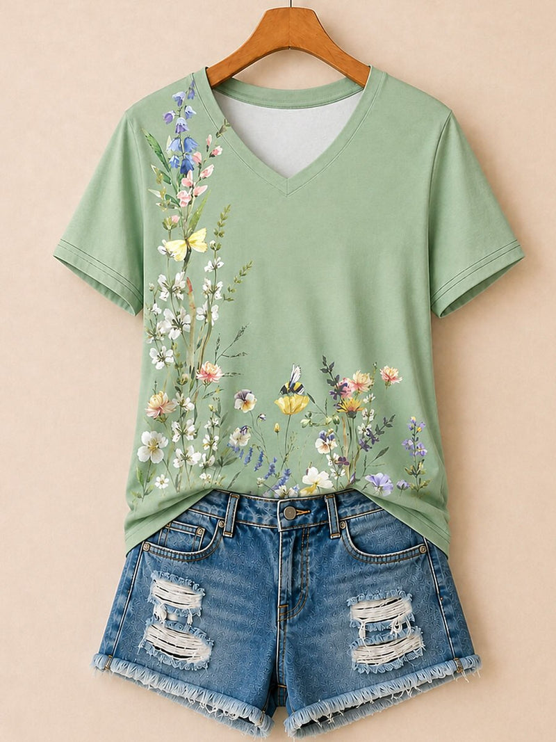 Wildflower Meadow With Bees And Foxgloves - Life Stories Cotton Tee