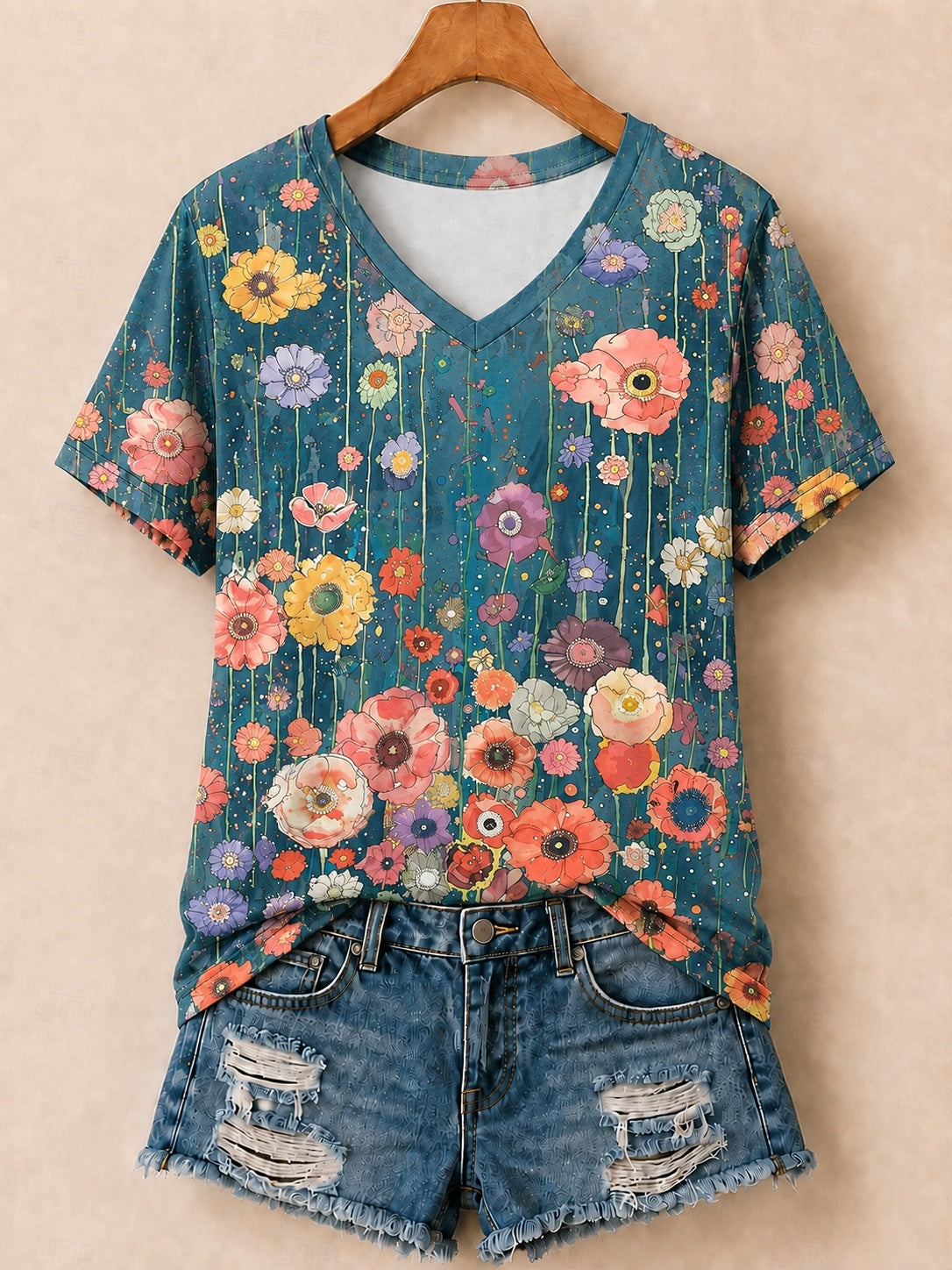 Wildflower Garden With Zinnias Poppies And Daisies - Life Stories Cotton Tee