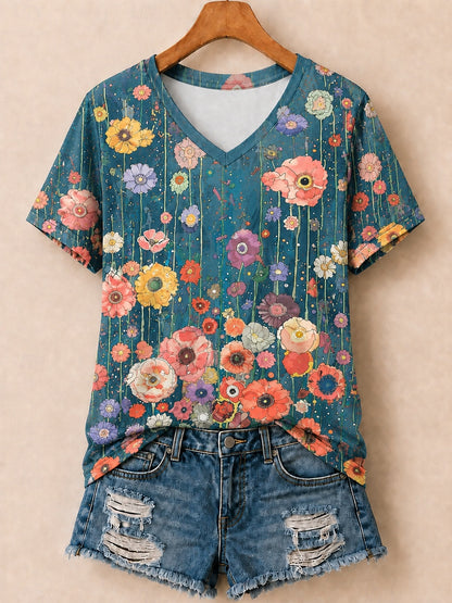 Wildflower Garden With Zinnias Poppies And Daisies - Life Stories Cotton Tee