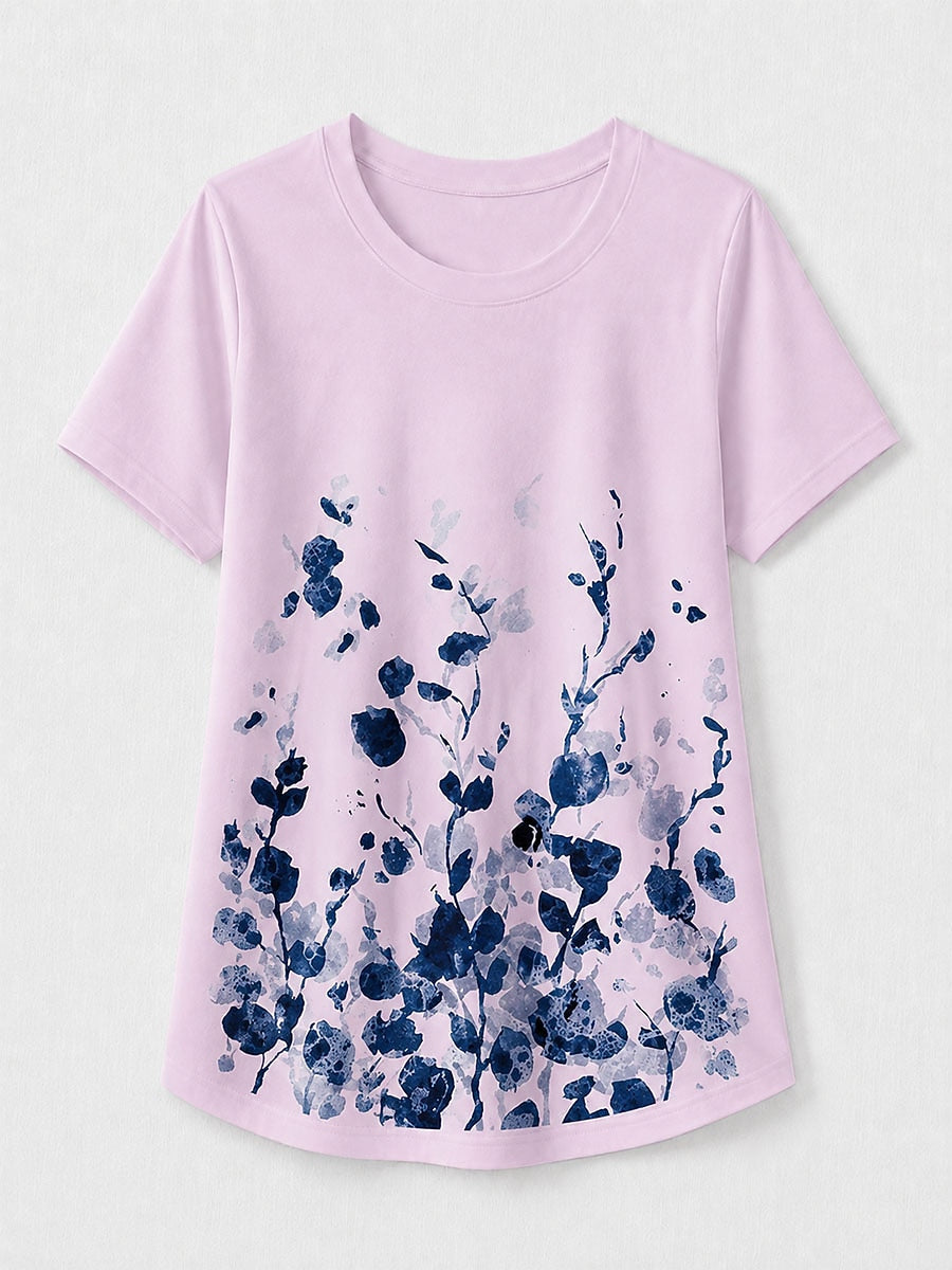 Purple Botanical Summer Tee in Purple Blue