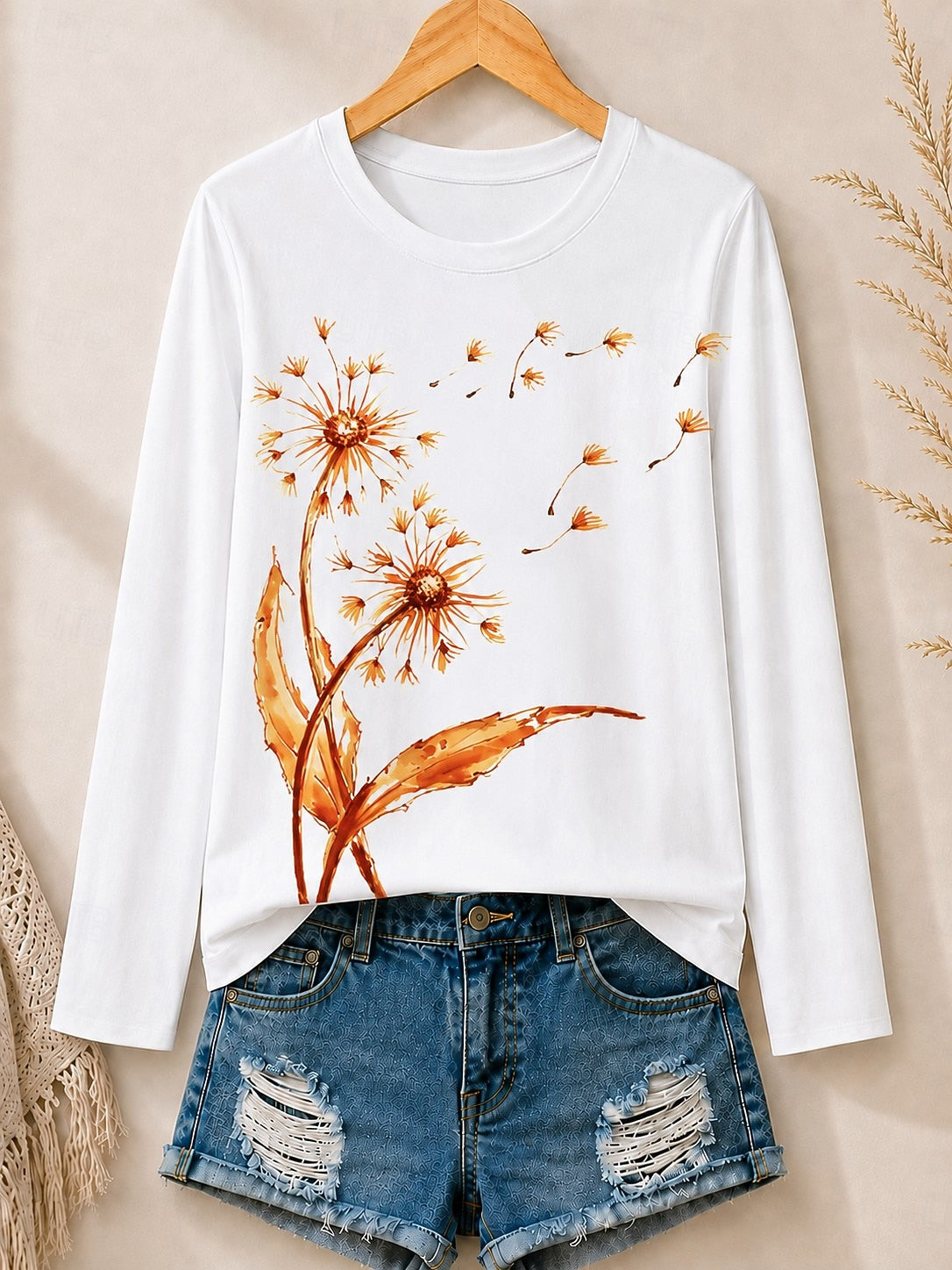 Daisies And Botanical Stems - Flora Cotton Long Sleeve Tee