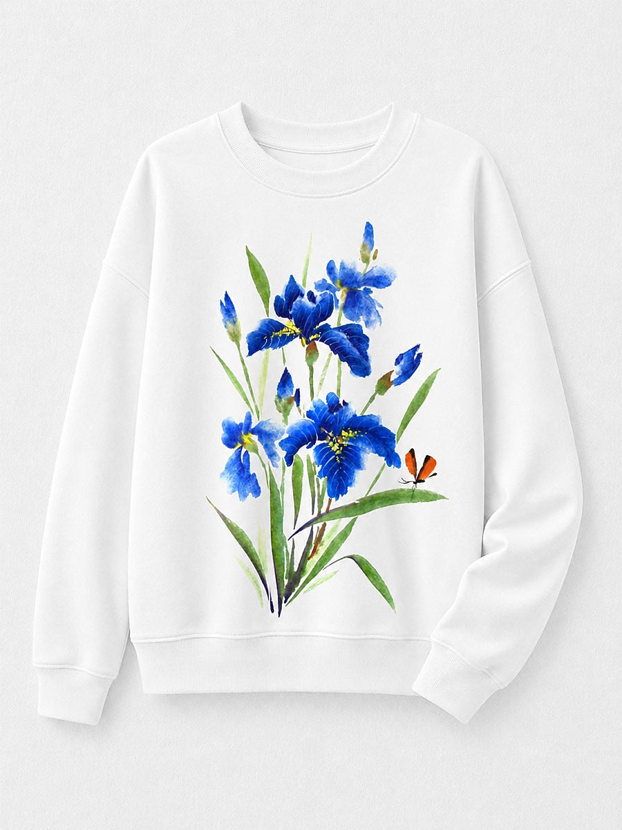 Pink Beige Floral Sweatshirt in Blue