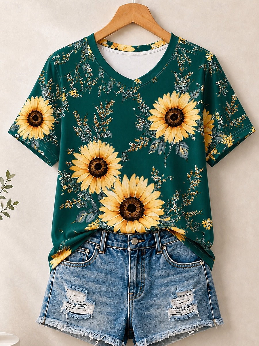 Sunflowers Allover Print women's cotton tee - Blue
