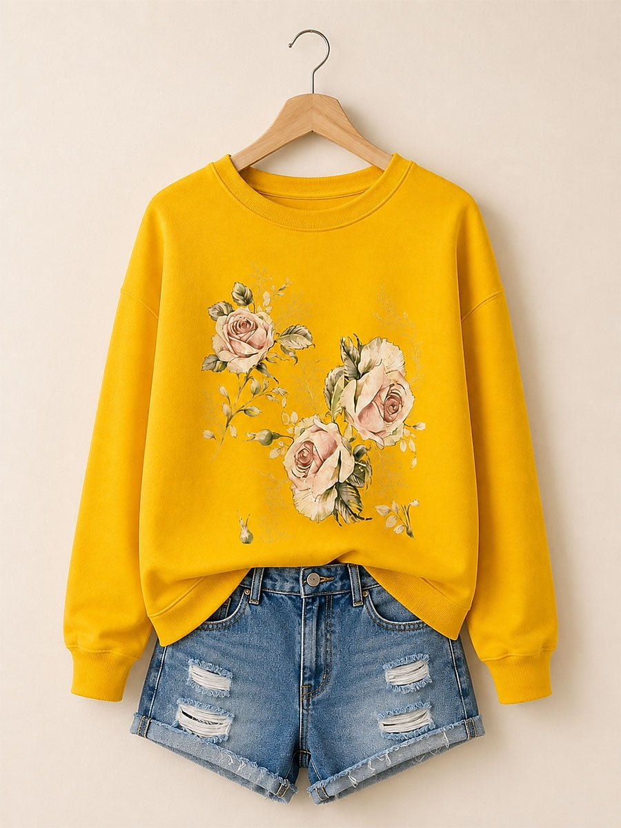 Blue Red Floral Sweatshirt in Blue
