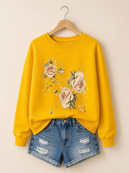 Blue Red Floral Sweatshirt in Blue