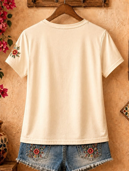 Beige Animal Cotton Tee in Light Beige