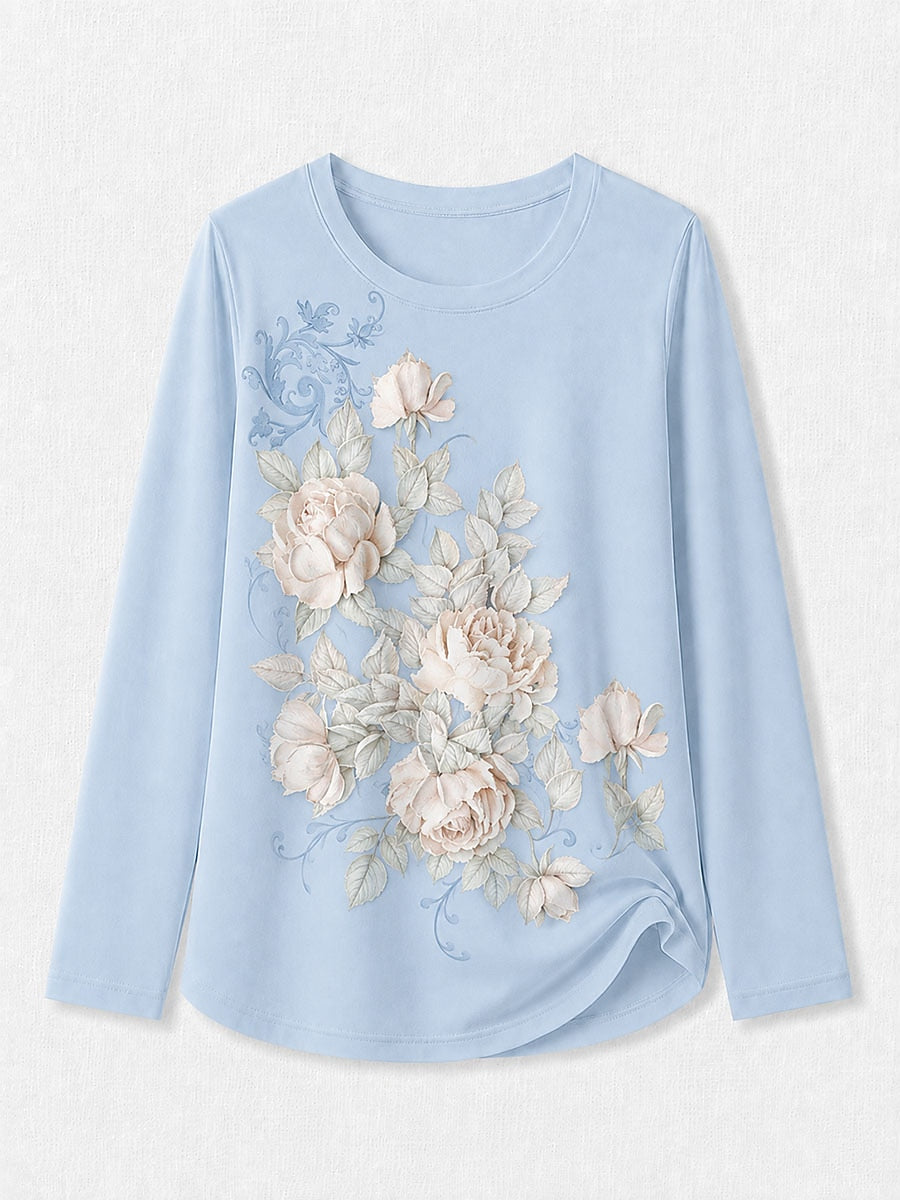 Blue Botanical Cotton Tee in Blue