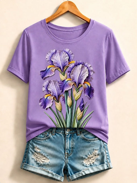 Pink Botanical Cotton Tee in White