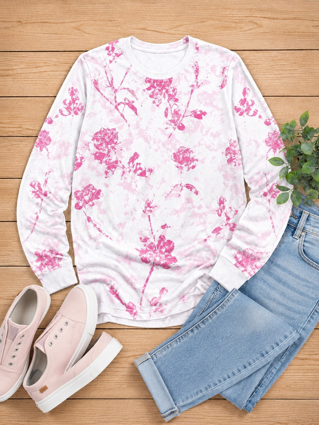 Distressed Floral Blossoms - Flora Cotton Long Sleeve Tee