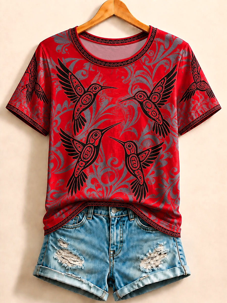 Blue Bird Cotton Tee in Blue