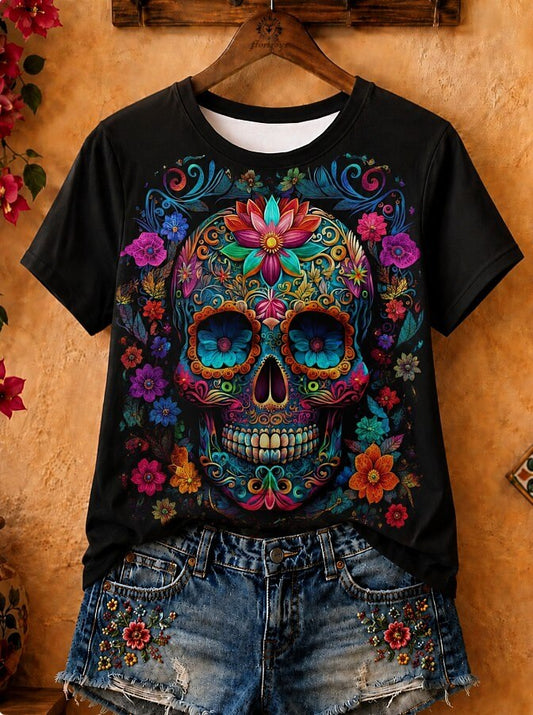 Classic Floral Skull - Flora Cotton Tee
