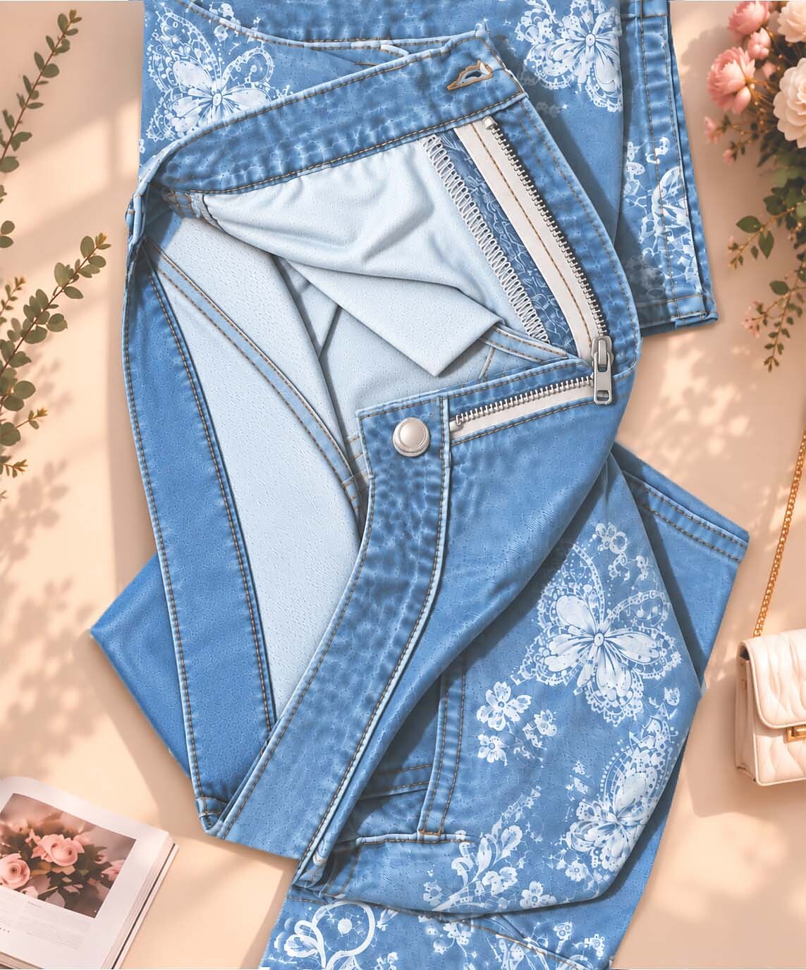Botanical Hem Detail Wide Leg Jeans - Flora Women's Jeans