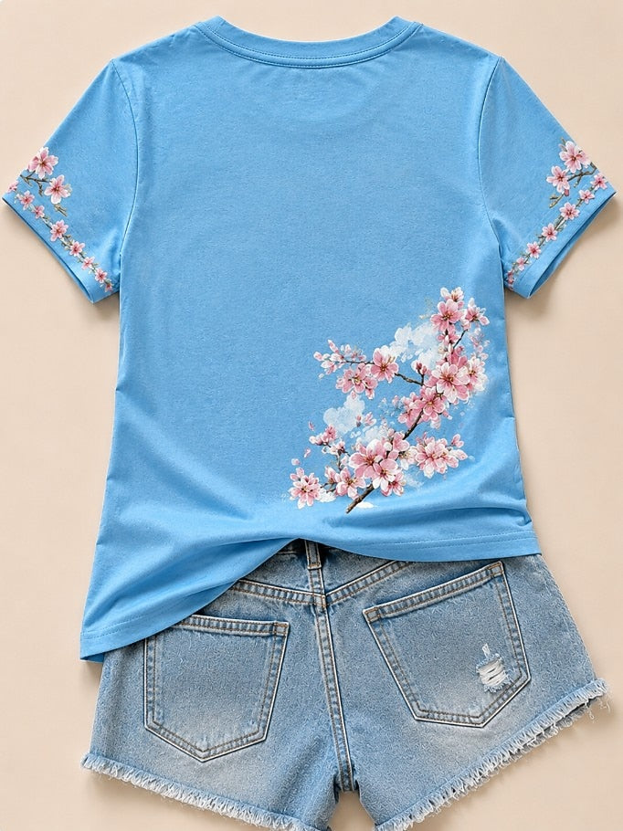 Blue Bird Cotton Tee in Blue