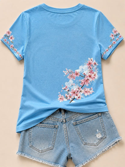 Blue Bird Cotton Tee in Blue
