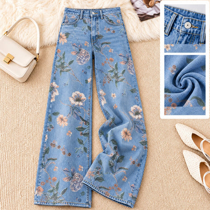 Scattered Floral Blossoms Wide Leg Jeans - Flora Women's Jeans