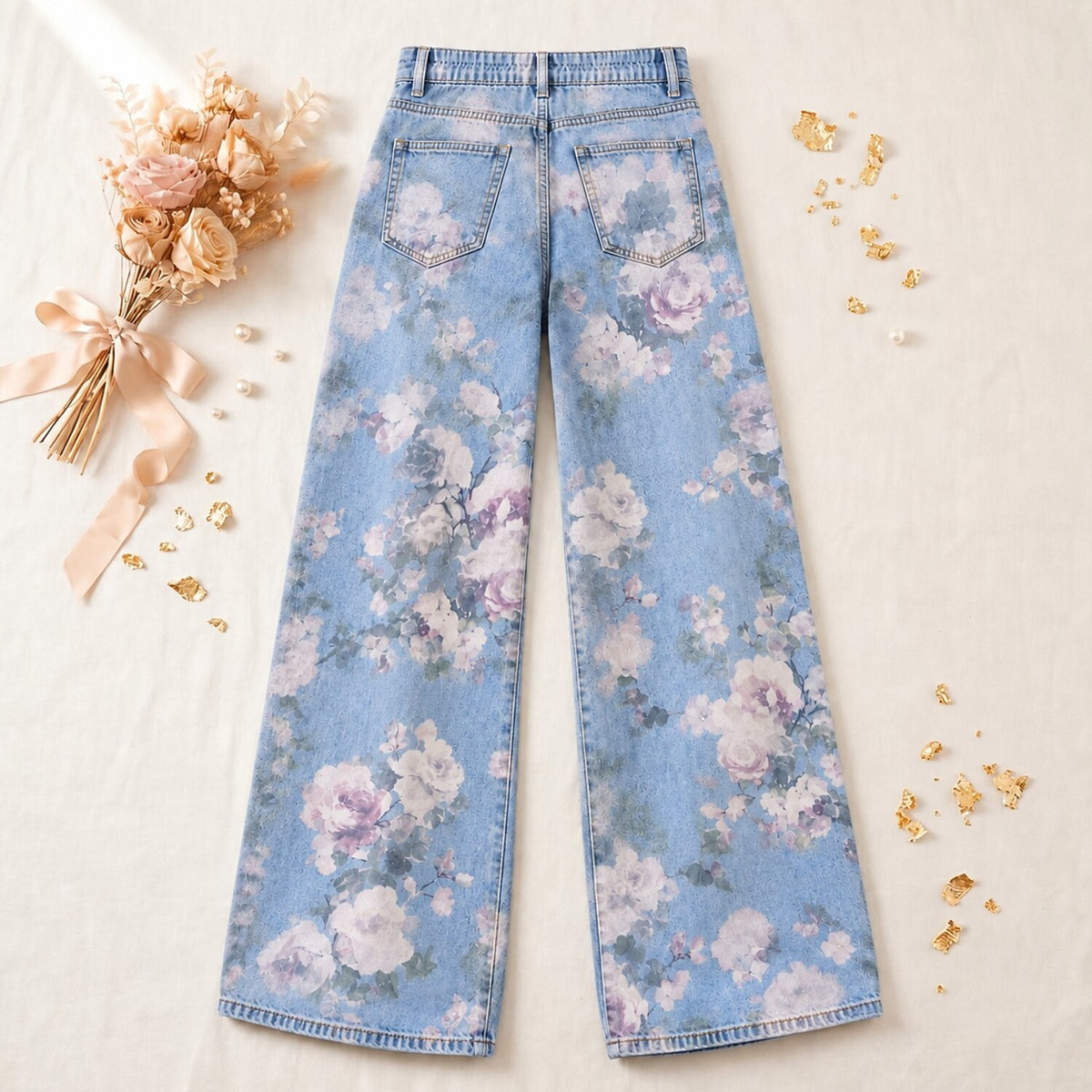 Floral Bouquet Wide Leg Jeans - Flora Women's Jeans