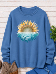 Sun Over Ocean With Botanical Leaves - Life Stories Cotton Blend Sweaters