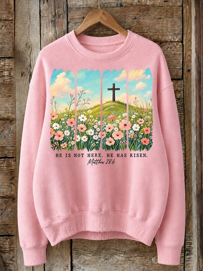 He Is Not Here He Has Risen - Christian Inspirational Cotton Blend Sweatshirt