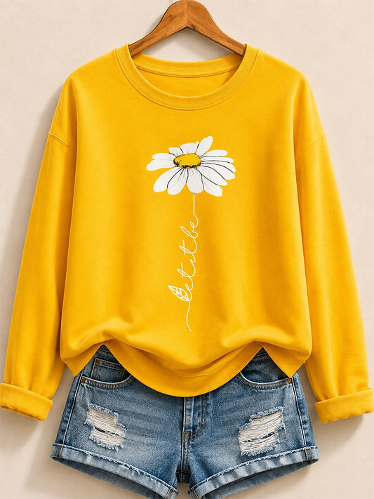 Yellow Pink Floral Sweatshirt in Blue