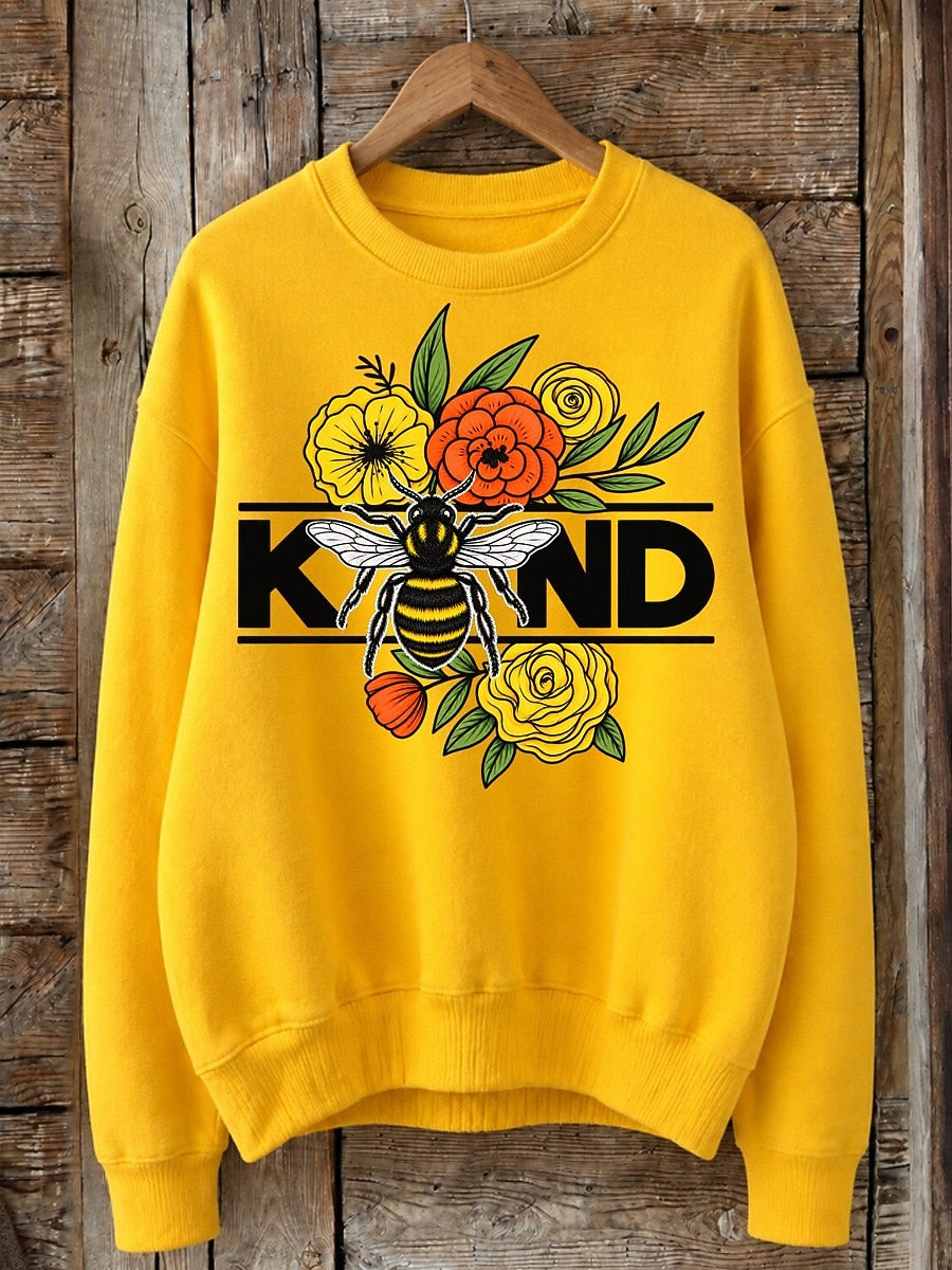 Bee Kind With Flowers - Life Stories Cotton Blend Sweatshirt