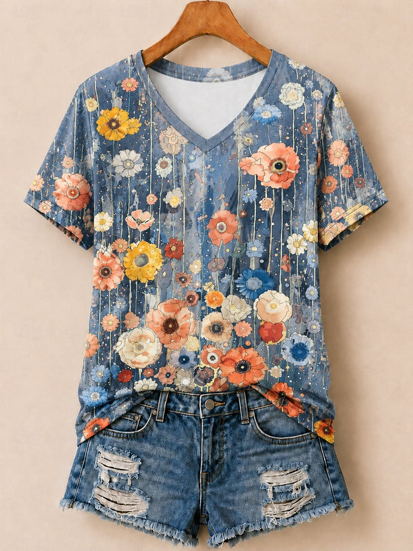 Wildflower Garden With Zinnias Poppies And Daisies - Life Stories Cotton Tee