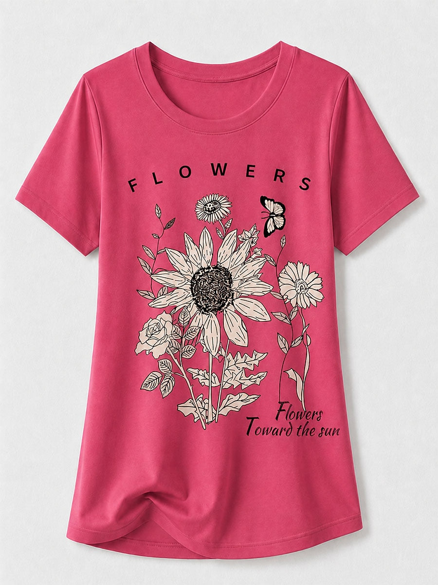 Sky Blue Botanical Tee in Green with beige