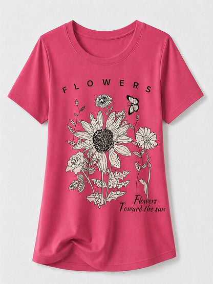 Sky Blue Botanical Tee in Green with beige