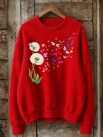 Dandelions And Dragonflies In The Wind - Life Stories Cotton Blend Sweatshirt