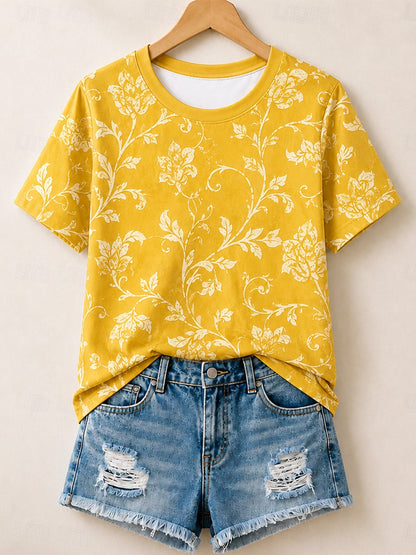 Delicate Vine Floral Print - Flora Cotton Tee