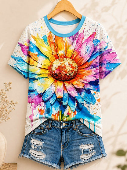 Watercolor Daisy Bloom - Flora Cotton Tee