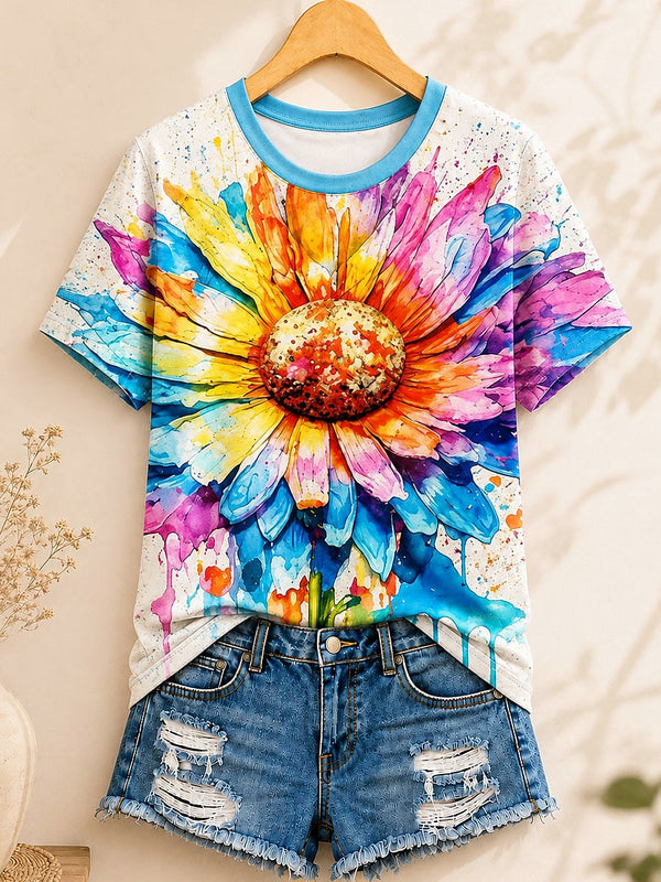 Watercolor Daisy Bloom - Flora Cotton Tee