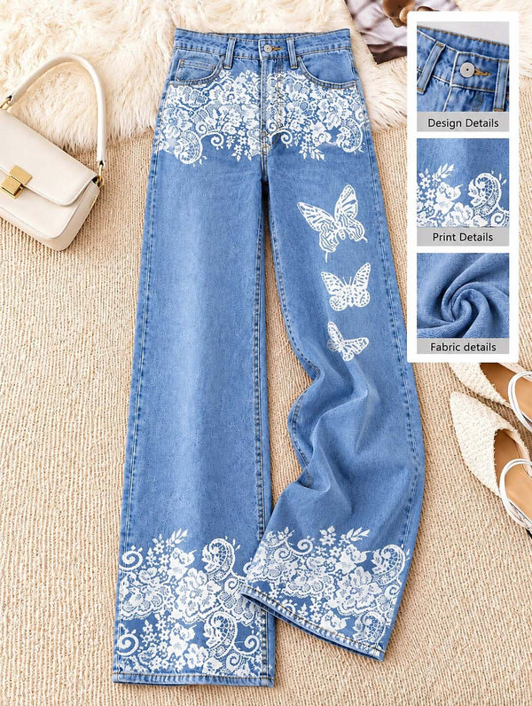Floral Panel Wide Leg Jeans - Flora Women's Jeans