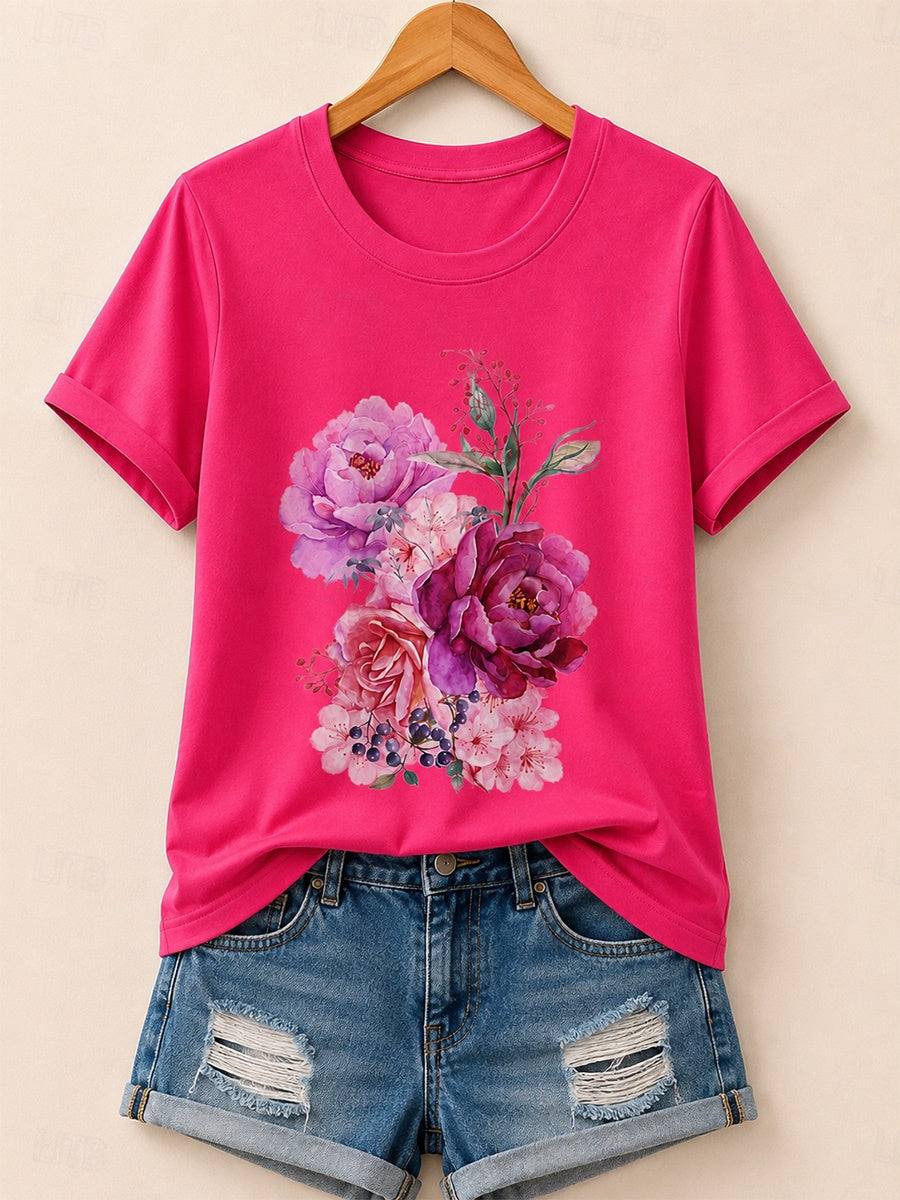 Lavendel-Friedensgarten - Geblümtes Baumwoll-T-Shirt