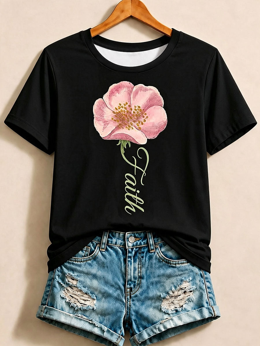 Black Floral Letter Tee in Black