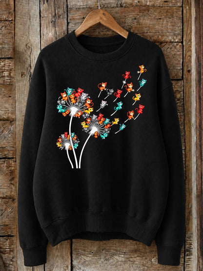 Dandelion Cats In The Wind - Nature Story Cotton Blend Sweatshirt