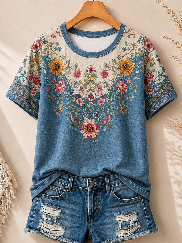 Vintage Wildflower Border - Flora Cotton Tee