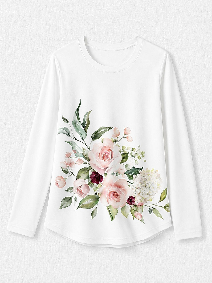 Floral Cotton Tee in White