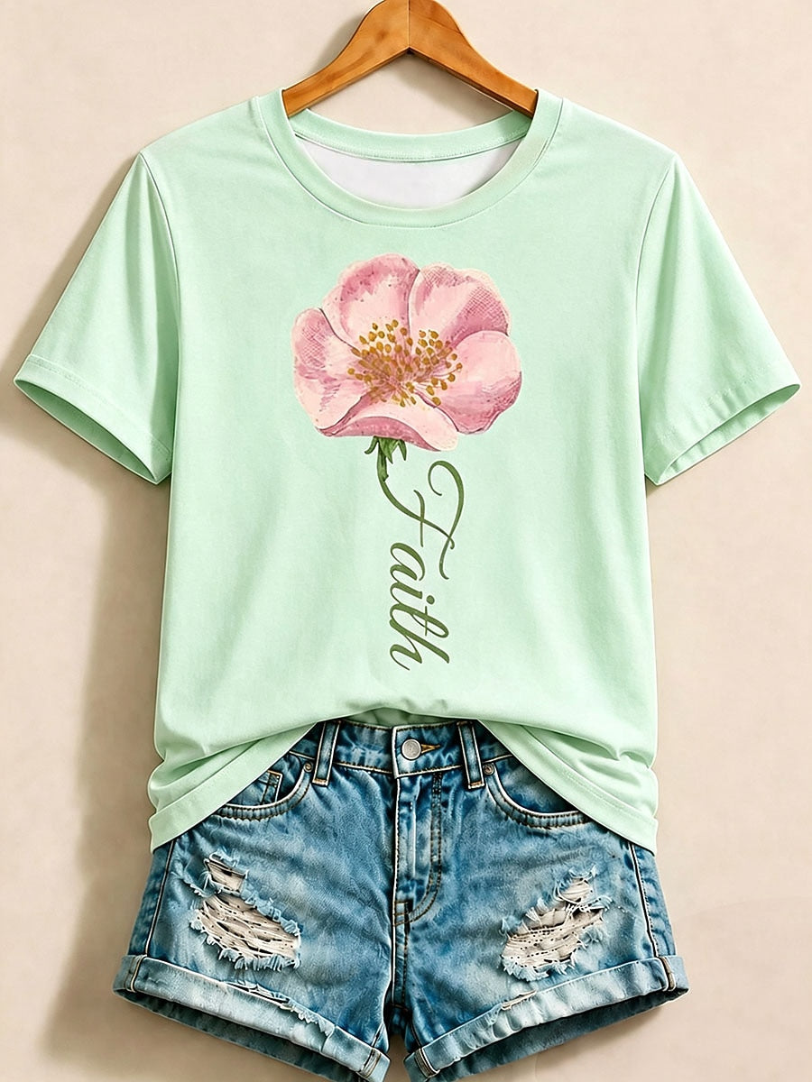 Black Floral Letter Tee in White