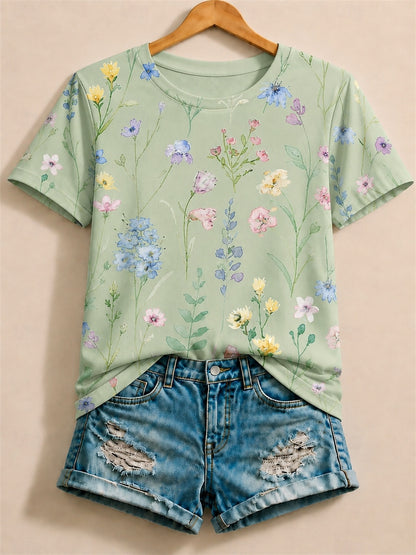 Wildflower Meadow Bloom - Floral Cotton Tee