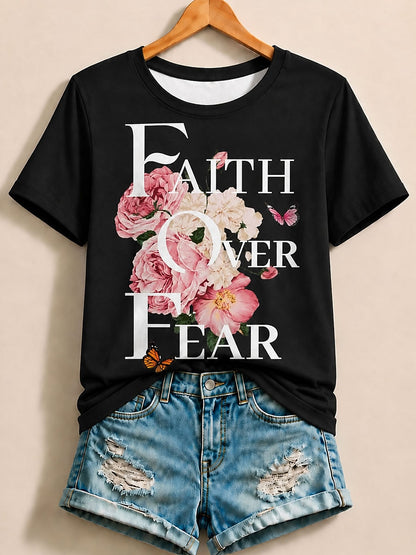 Blue Floral Letter Tee in Blue
