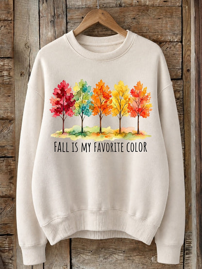 Fall Is My Favorite Color With Watercolor Trees - Life Stories Cotton Blend Sweatshirt