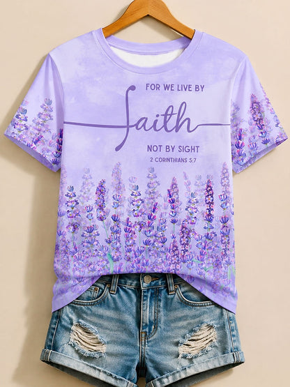 Purple Letter Cotton Tee in Purple