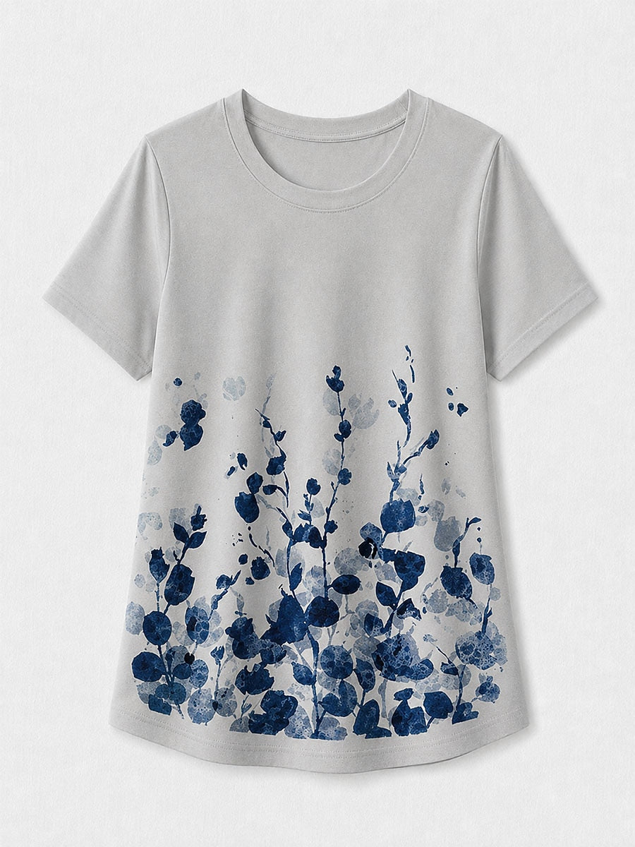 Purple Botanical Summer Tee in Purple Blue