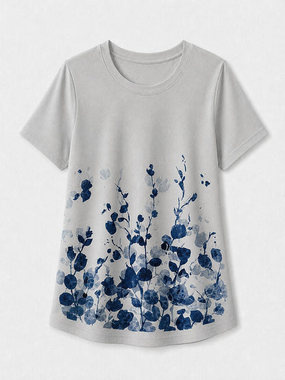 Purple Botanical Summer Tee in Purple Blue